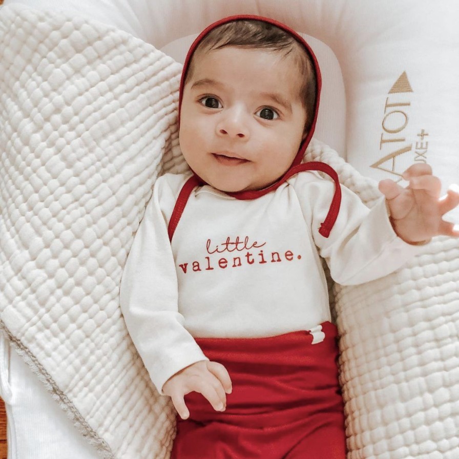 Clothing * | Tenth + Pine Bodysuits Little Valentine Red + Natural Organic Long Sleeve Onesie