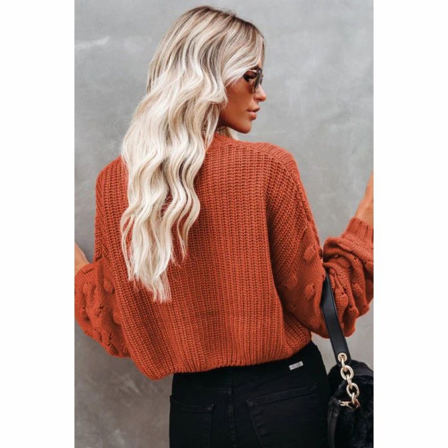 Women * | J+J Tops Rust Bubble Knit Sweater