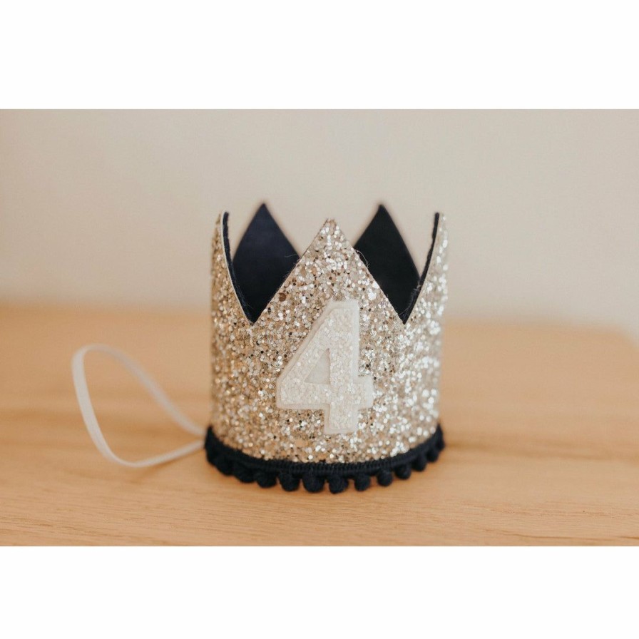 Party Time * | Cutest Little Party # 4 Silver Glitter + Navy Pom Trim + White Glitter Crown Party Time