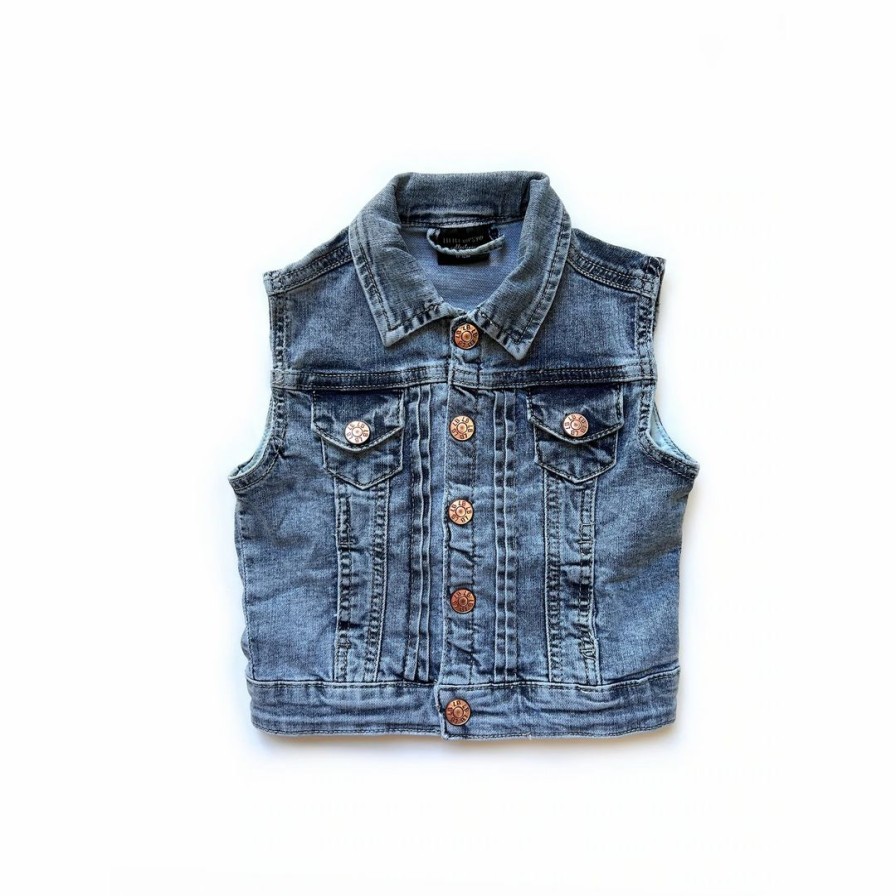 Clothing * | Little Bipsy Outerwear Light Wash Denim Vest