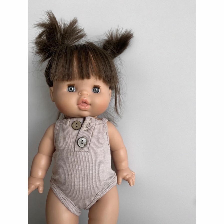 Dolls + Plushies * | Dolls + Plushies Beige Tank Ribbed + Button Romper Minikane Clothing