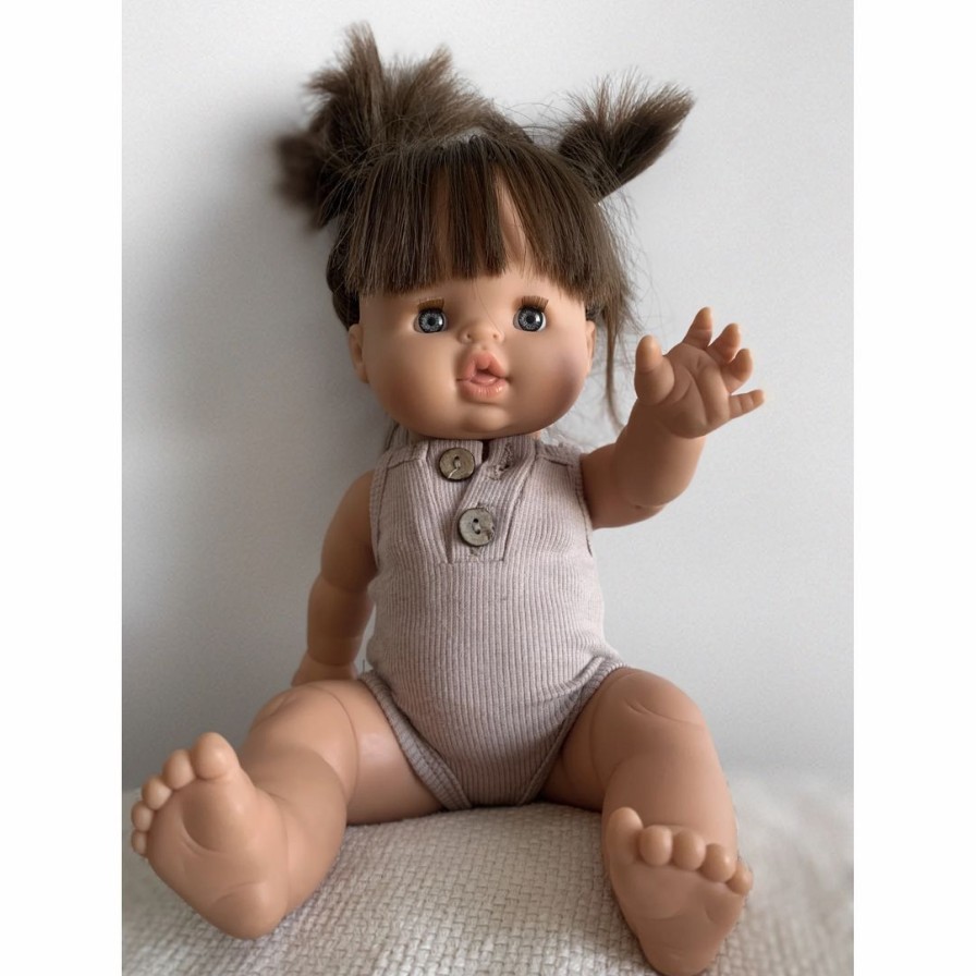 Dolls + Plushies * | Dolls + Plushies Beige Tank Ribbed + Button Romper Minikane Clothing