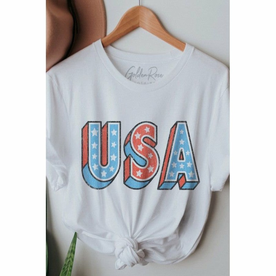 Women * | J+J Usa Star White America Tee Graphic Tees