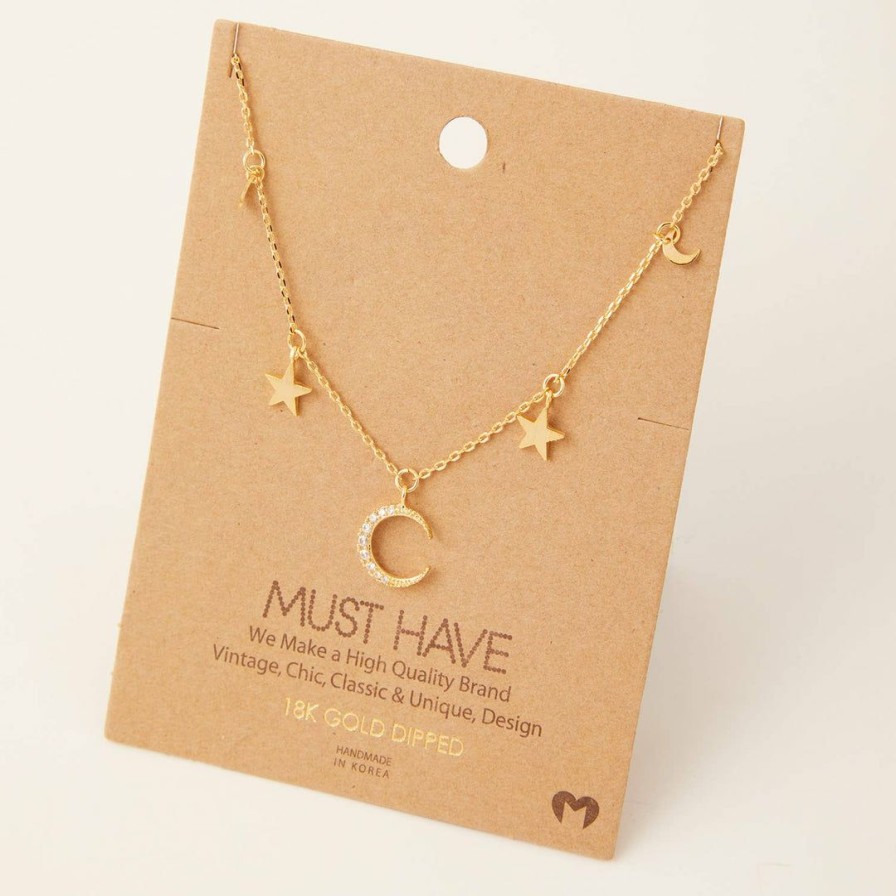 Women * | Fame Accessories Moon + Star Charm Necklace Necklaces