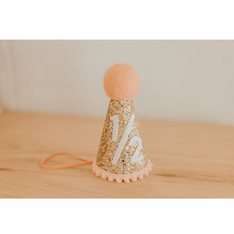 Party Time * | Cutest Little Party # 1/2 Gold Glitter + Blush Pom Trim + White Glitter Party Hat Party Time