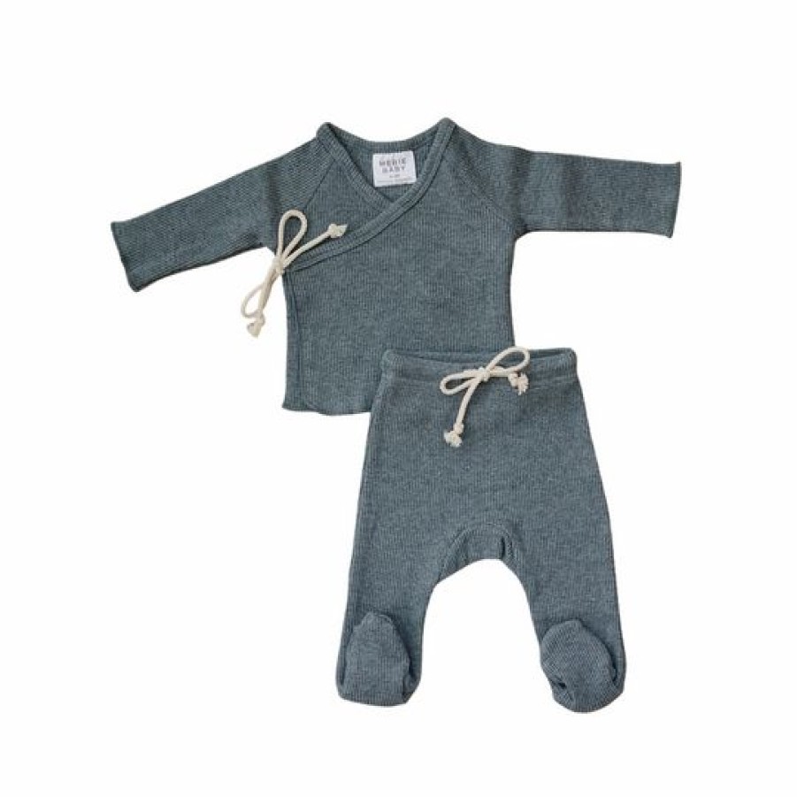 Clothing * | Mebie Baby Preemie + Newborn Charcoal Organic Cotton Waffle Layette Set