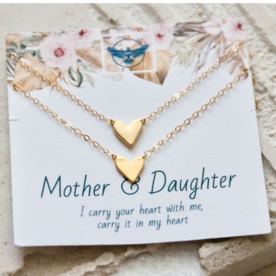 Women * | Mesa Blue Mother Daughter Set Heart Necklaces