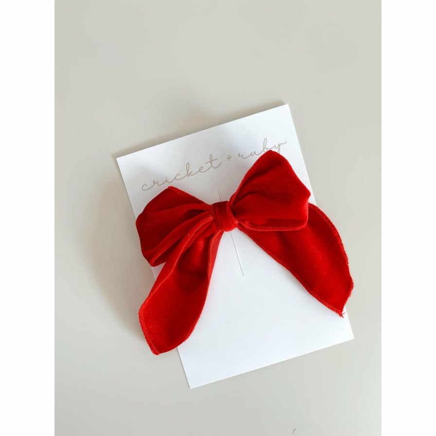 Headwear * | Cricket + Ruby Scarlet Red Velvet Oversized Hair Bow Clip Headwear