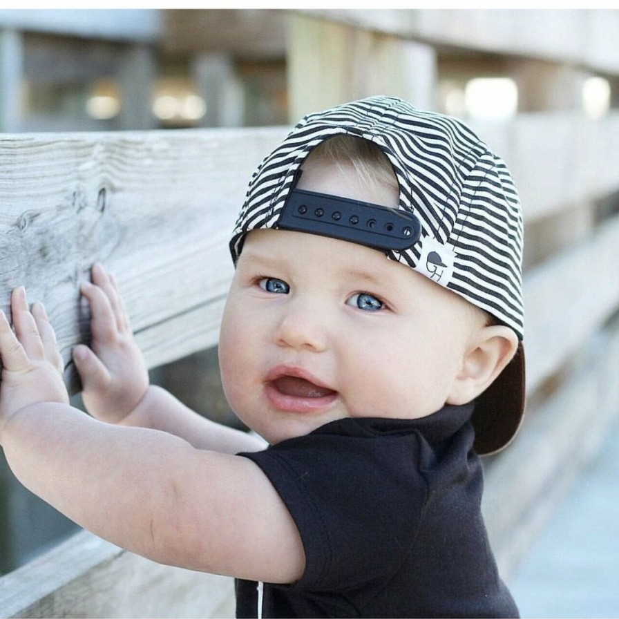 Headwear * | George Hats Black + White Stripe Panel Trucker Hat