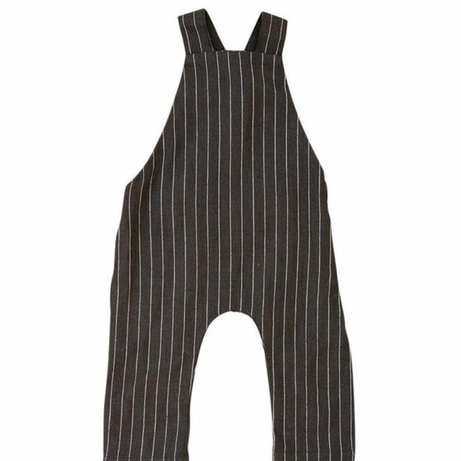 Clothing * | Mebie Baby Charcoal Stripe Linen Cotton Overalls Overalls + Rompers