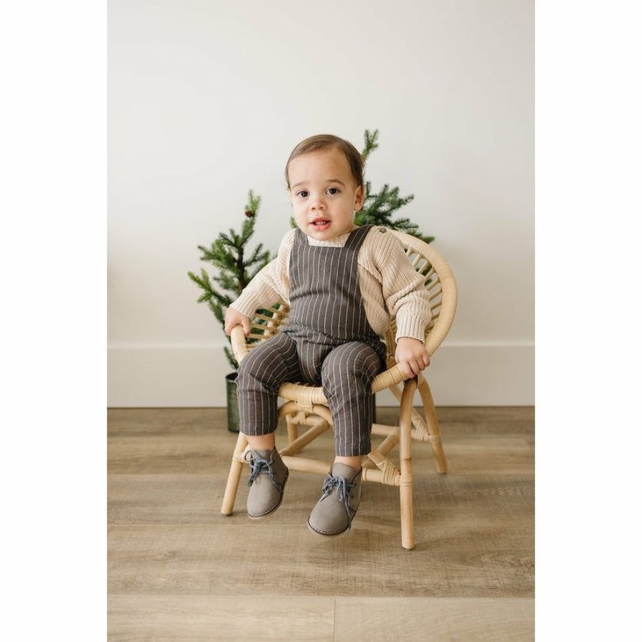 Clothing * | Mebie Baby Charcoal Stripe Linen Cotton Overalls Overalls + Rompers