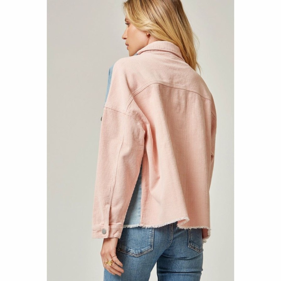 Women * | J+J Long Sleeve Mauve Corduroy + Denim Jacket