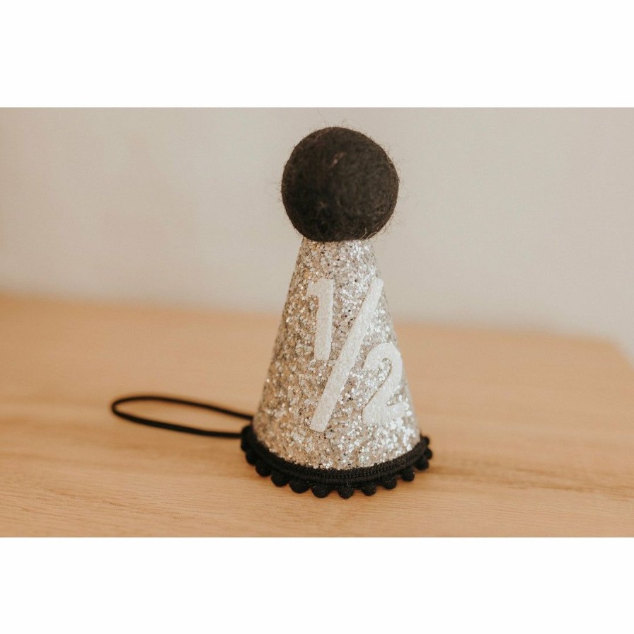 Party Time * | Cutest Little Party Party Time # 1/2 Silver Glitter + Black Pom Trim + White Glitter Party Hat