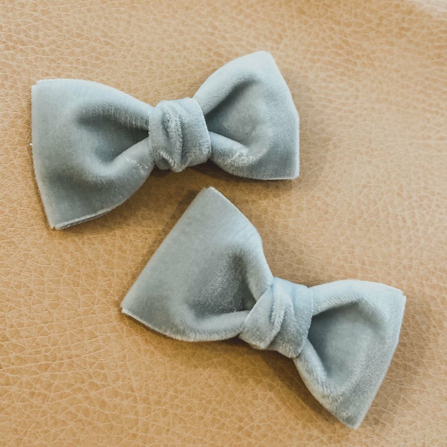 Headwear * | Bows For Show Headwear Gray Velvet Pigtail Hair Bow Clips