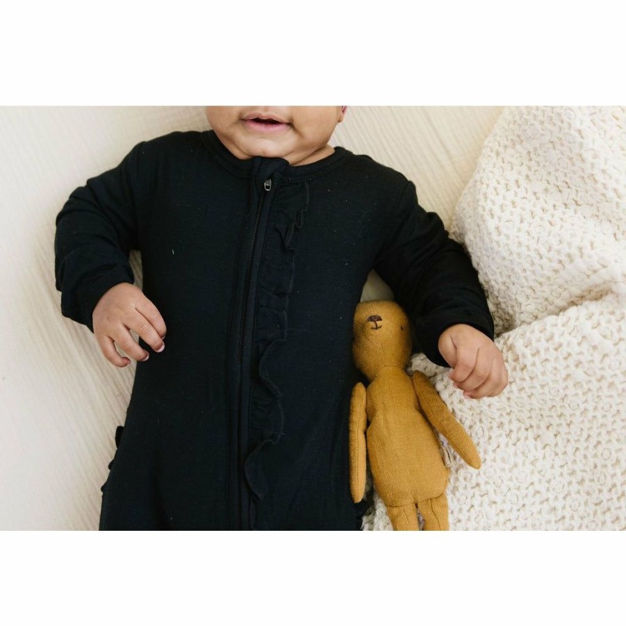 Clothing * | Joss + J Sleepers Black Zip Bamboo Ruffle Sleeper