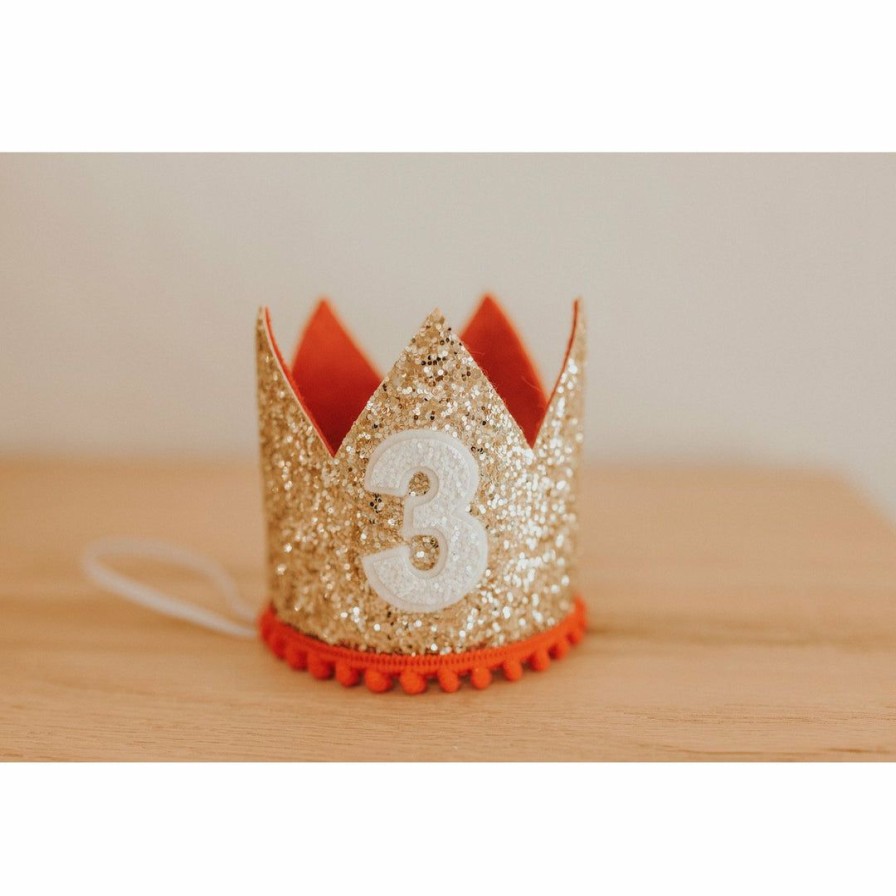 Party Time * | Cutest Little Party # 3 Gold Glitter + Red Pom Trim + White Glitter Crown Party Time