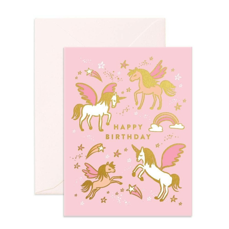 Party Time * | Fox + Fallow Party Time Happy Birthday Unicorns Greeting Card