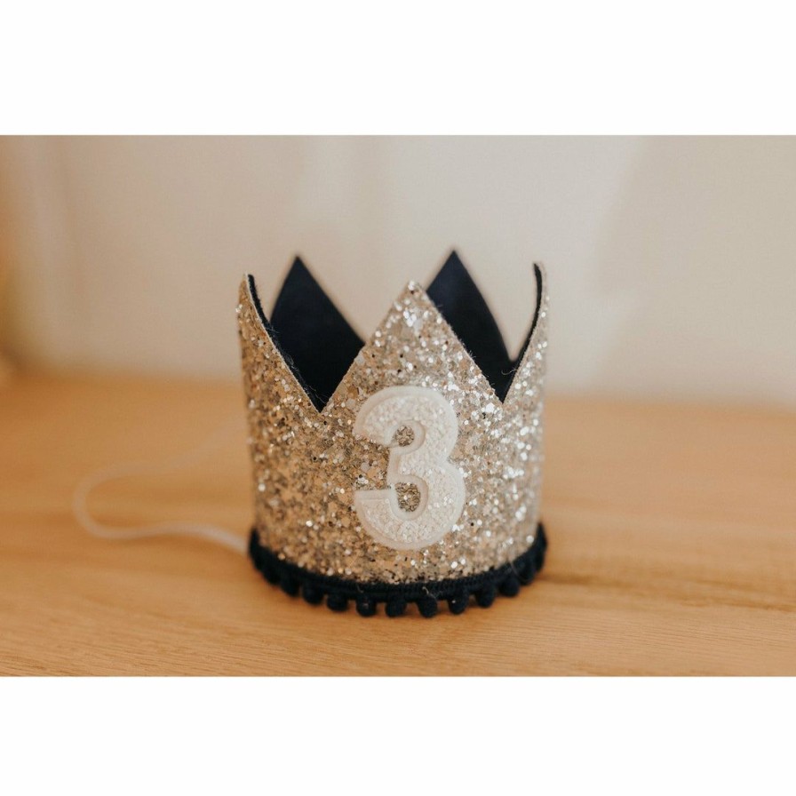 Party Time * | Cutest Little Party # 3 Silver Glitter + Navy Pom Trim + White Glitter Crown Party Time