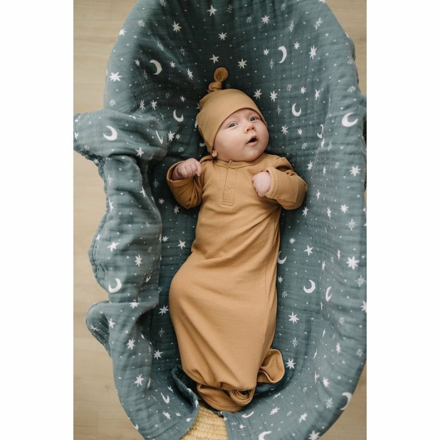 Clothing * | Mebie Baby Cafe Brown Organic Cotton Ribbed Knotted Gown Preemie + Newborn