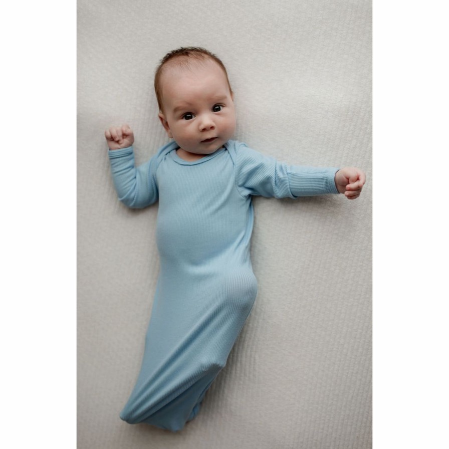 Clothing * | Three Little Tots Baby Blue Ribbed Knotted Gown