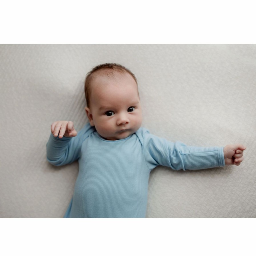 Clothing * | Three Little Tots Baby Blue Ribbed Knotted Gown