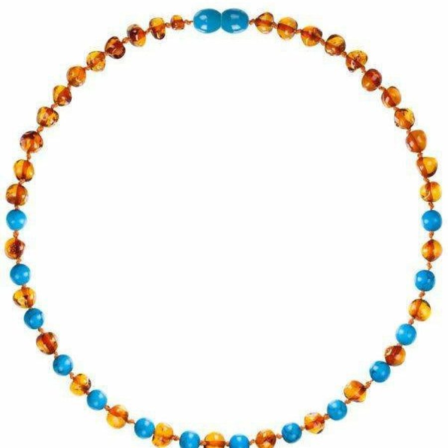 Jewelry * | Powell'S Owl Amber Gemstone Cognac + Turquoise Necklace