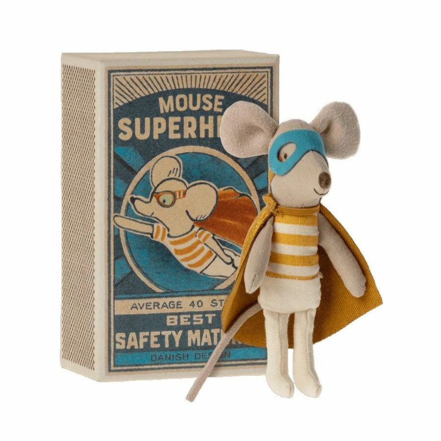 Dolls + Plushies * | Maileg Super Hero Mouse Little Brother In A Matchbox Toy Dolls + Plushies