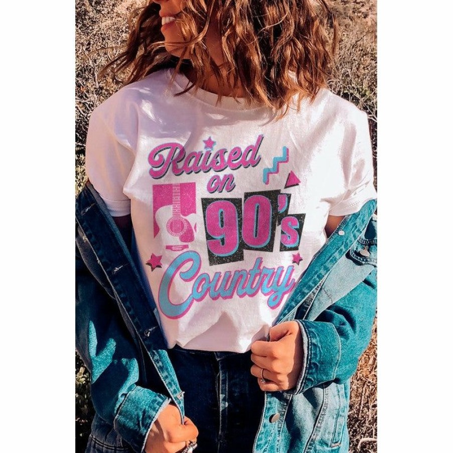 Women * | J+J Raised On 90'S Country White Tee Graphic Tees