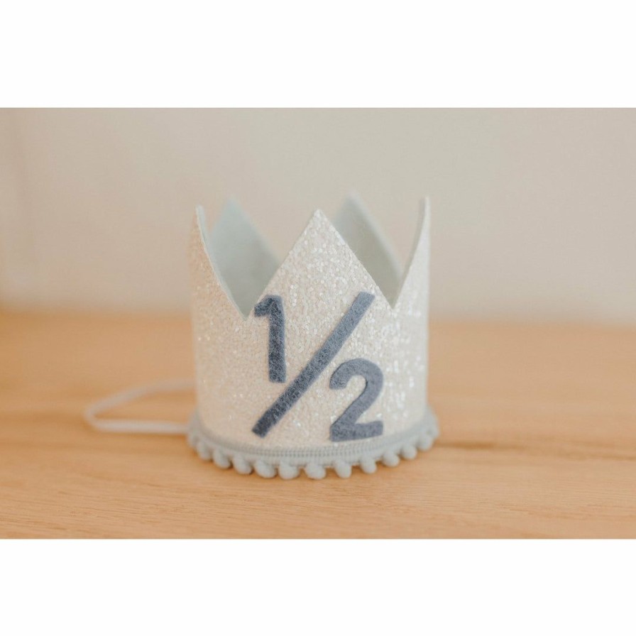 Party Time * | Cutest Little Party Party Time # 1/2 White Glitter + Baby Blue Pom Trim + Pool Felt Crown