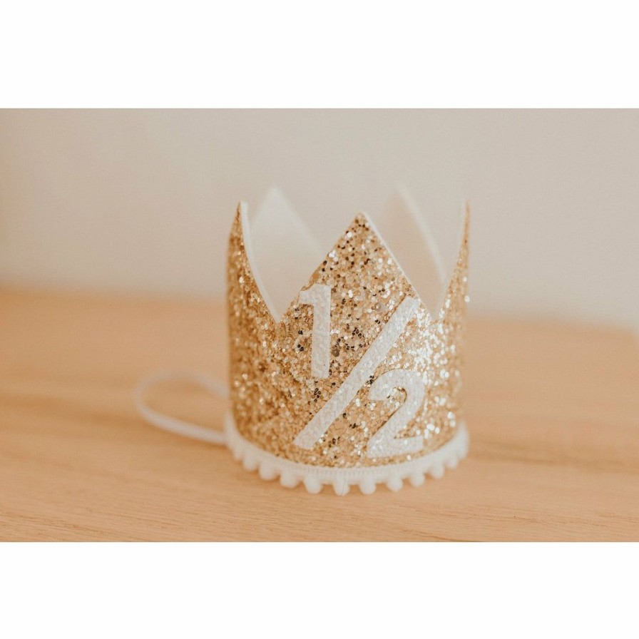 Party Time * | Cutest Little Party Party Time # 1/2 Gold Glitter + White Pom Trim + White Glitter Crown