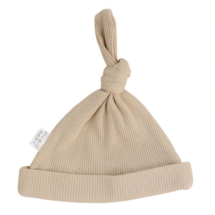 Clothing * | Mebie Baby Preemie + Newborn Oatmeal Organic Cotton Ribbed Knotted Beanie