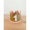 Party Time * | Cutest Little Party # 1 Gold Glitter + Blush Pom Trim + White Glitter Crown Crowns