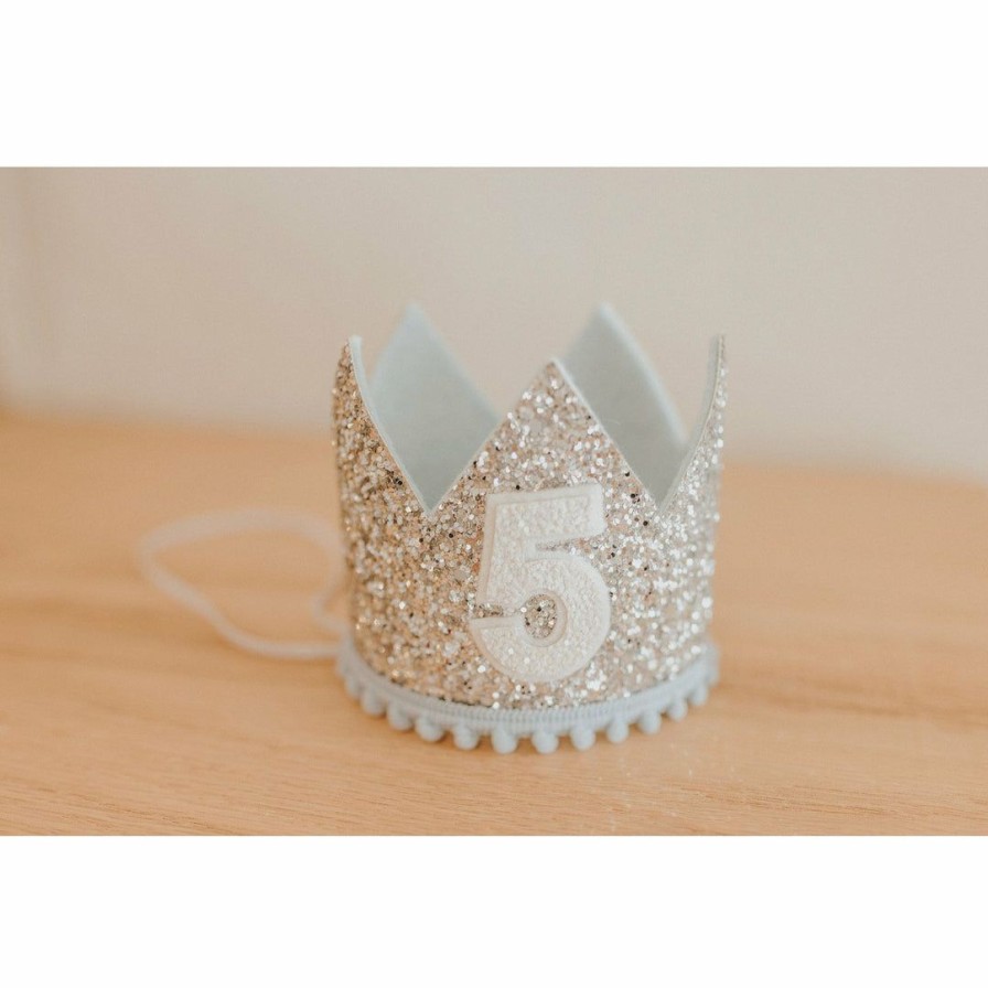 Party Time * | Cutest Little Party Party Time # 5 Silver Glitter + Baby Blue Pom Trim + White Glitter Crown