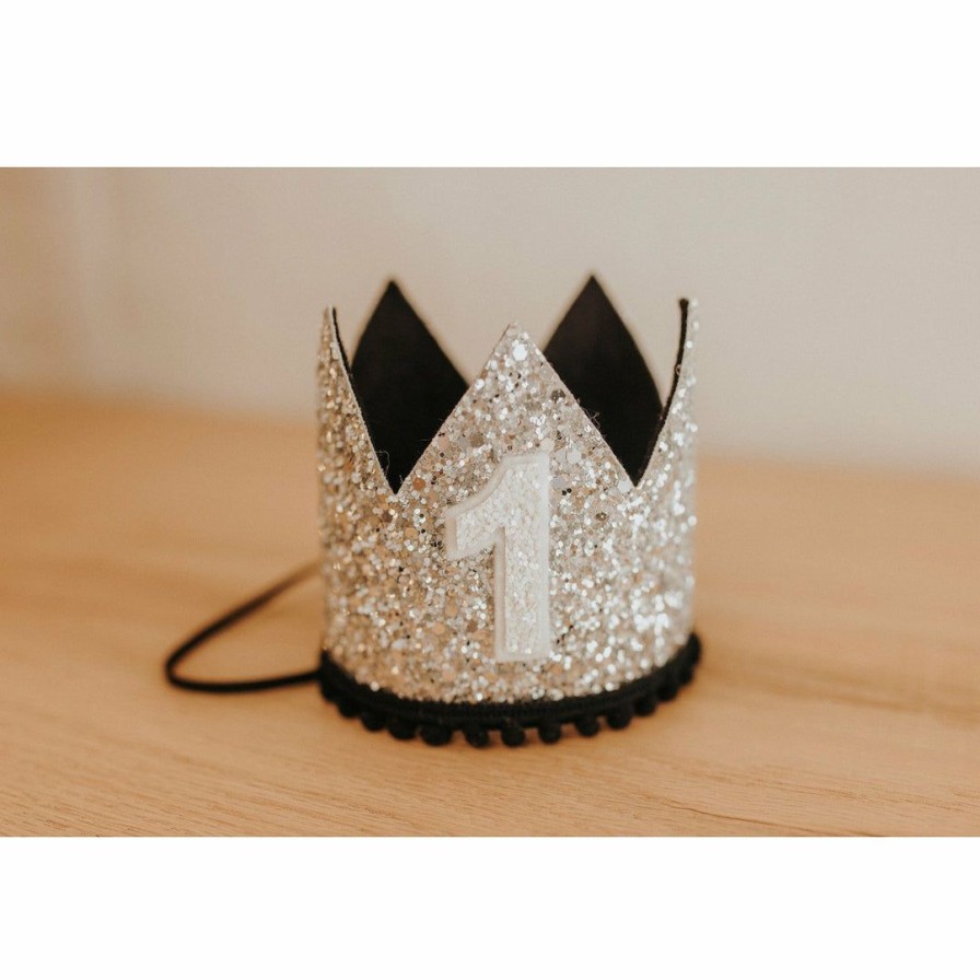 Party Time * | Cutest Little Party # 1 Silver Glitter + Black Pom Trim + White Glitter Crown