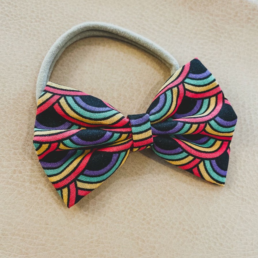 Headwear * | Bows For Show Neon Rainbow Hair Bow Headband Headwear