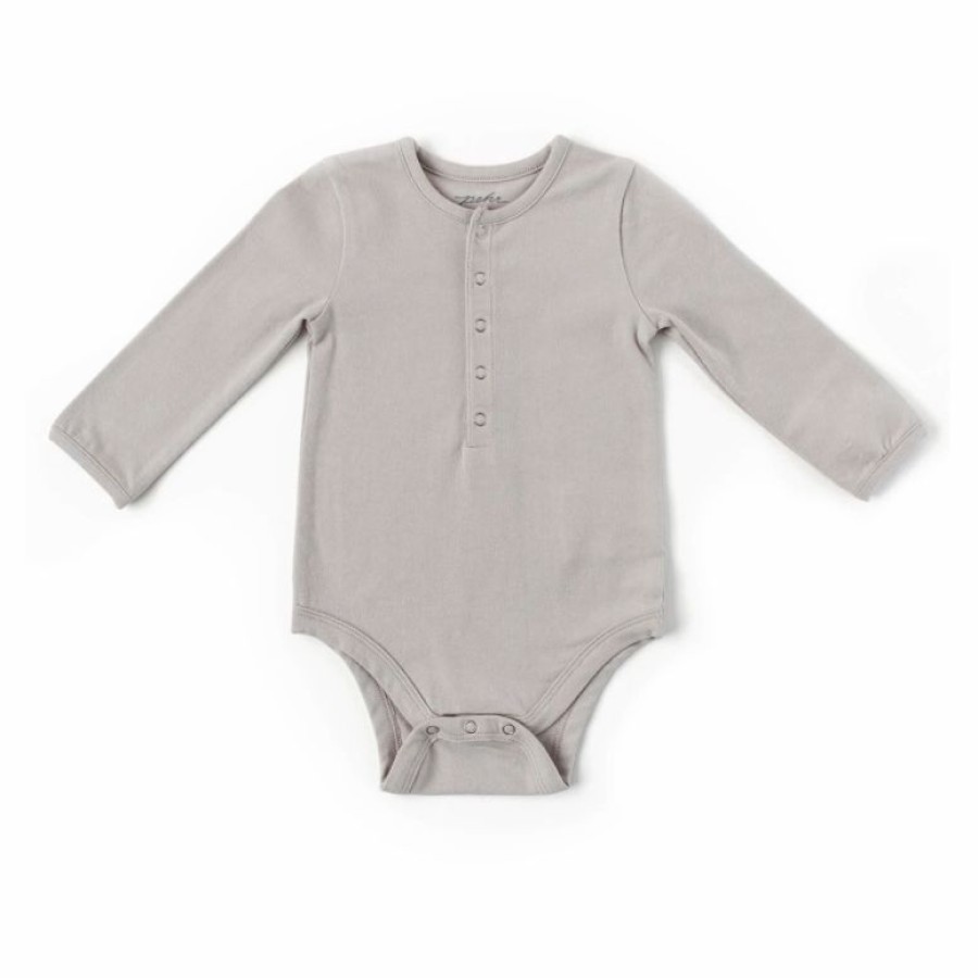 Clothing * | Pehr Soft Grey Half Button Long Sleeve Onesie