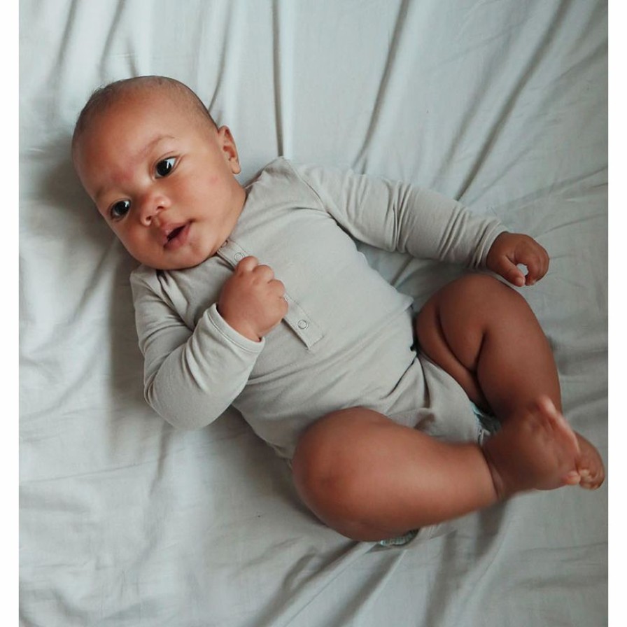 Clothing * | Pehr Soft Grey Half Button Long Sleeve Onesie