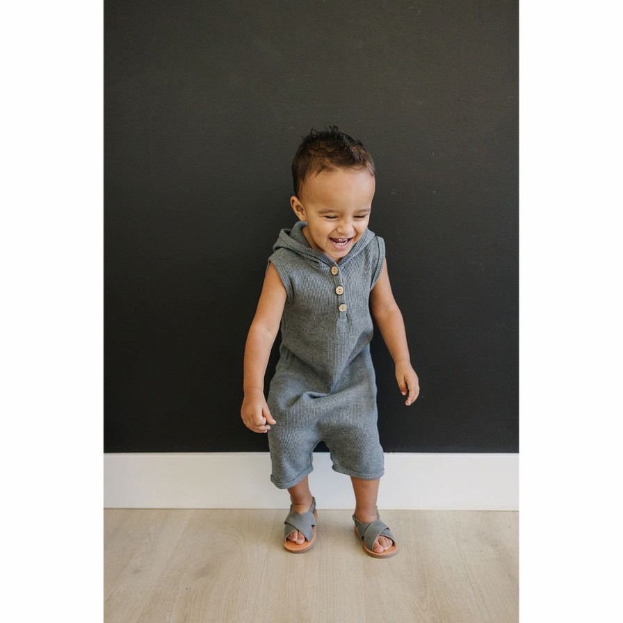 Clothing * | Mebie Baby Charcoal Waffle Hooded Short Romper Overalls + Rompers