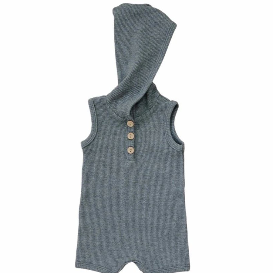 Clothing * | Mebie Baby Charcoal Waffle Hooded Short Romper Overalls + Rompers