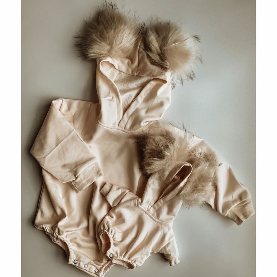 Clothing * | Minikane Cream Pom Pom Long Sleeve Romper