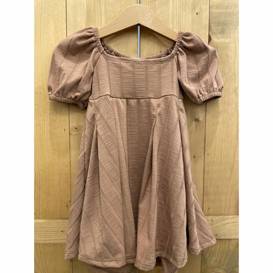 Clothing * | Lia + Lou Dresses Mauve Thick Ribbed Puff Sleeve Dress