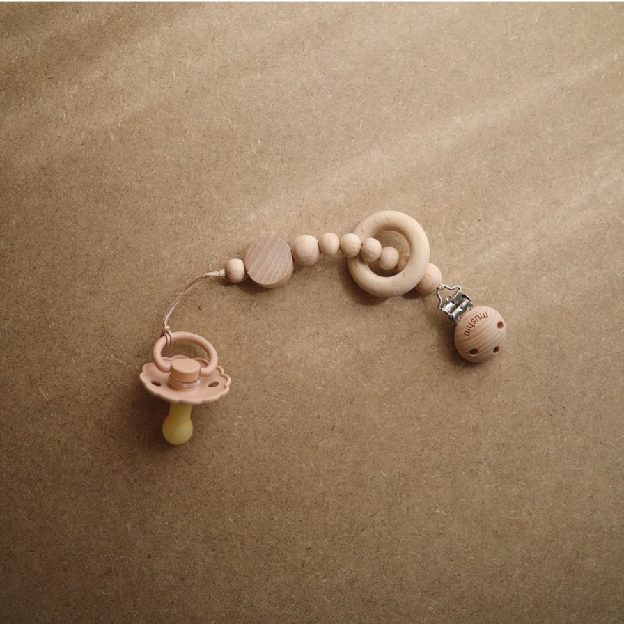 Pacifier Goods * | Mushie Pacifier Goods Sunny Wooden Rattle Pacifier Clip