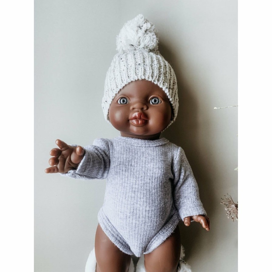 Dolls + Plushies * | Dolls + Plushies Grey Minikane Long Sleeve Romper