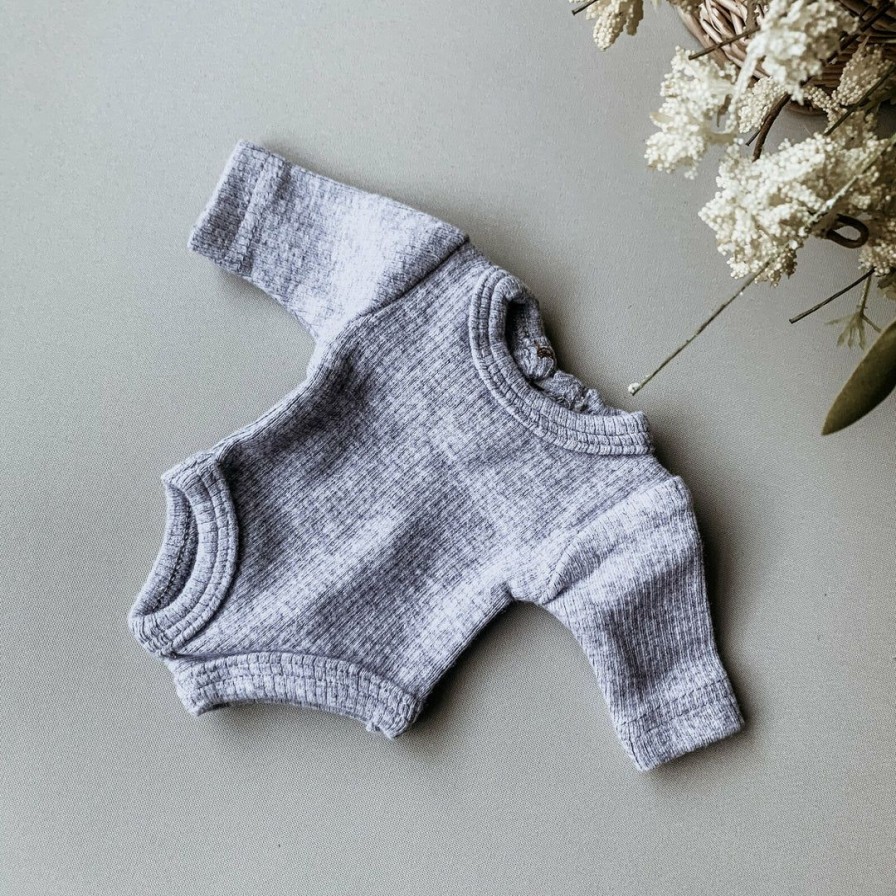 Dolls + Plushies * | Dolls + Plushies Grey Minikane Long Sleeve Romper