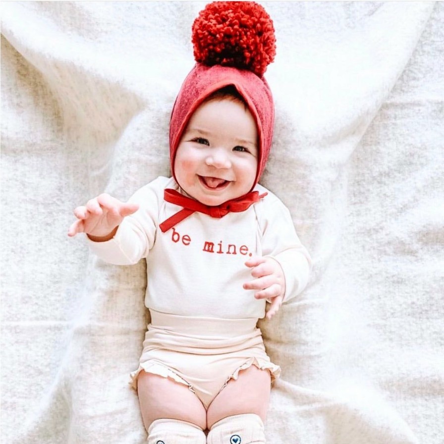 Clothing * | Tenth + Pine Be Mine Red + Natural Organic Long Sleeve Onesie