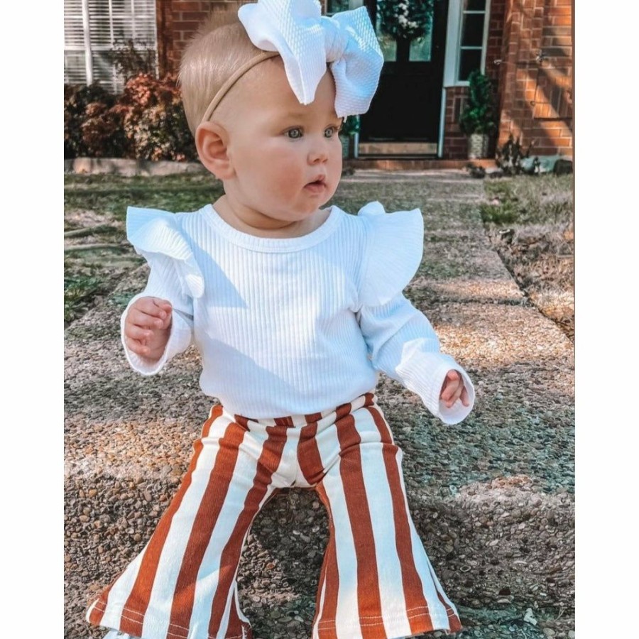 Clothing * | Bailey'S Blossoms Burnt Orange + White Bell Bottoms