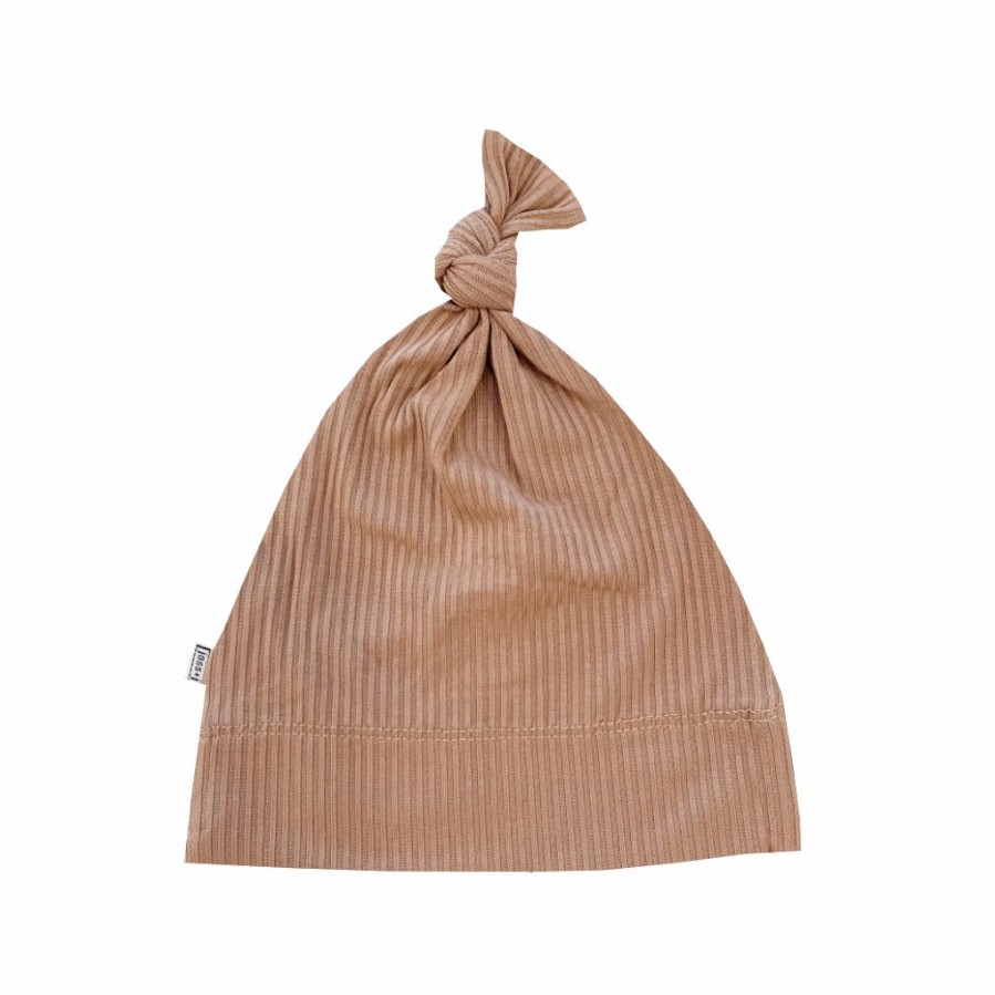 Headwear * | Joss + J Tan Ribbed Bamboo Knotted Infant Beanie Headwear