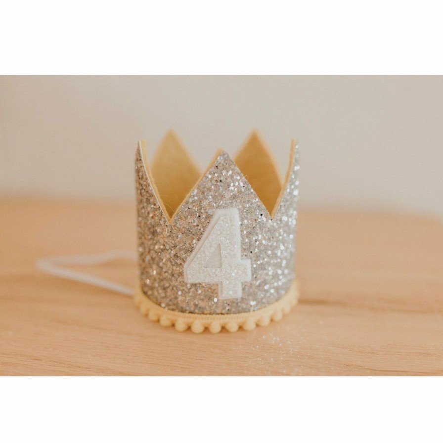 Party Time * | Cutest Little Party # 4 Silver Glitter + Mustard Pom Trim + White Glitter Crown