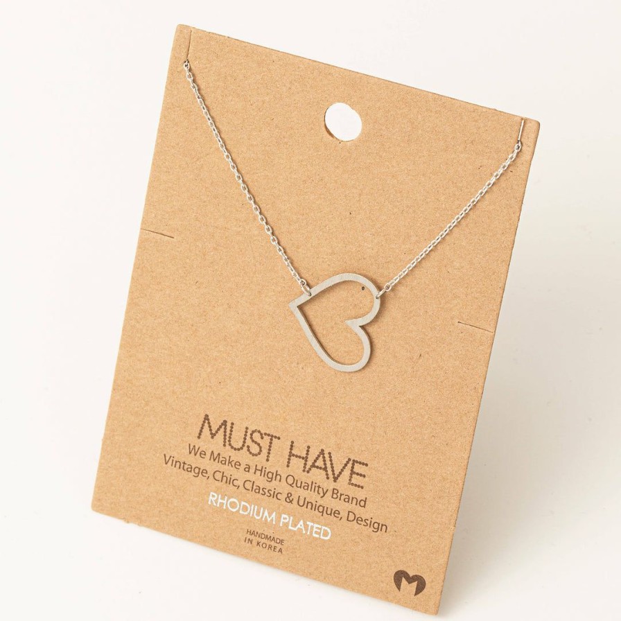 Women * | Fame Accessories Silver Heart Necklace Necklaces