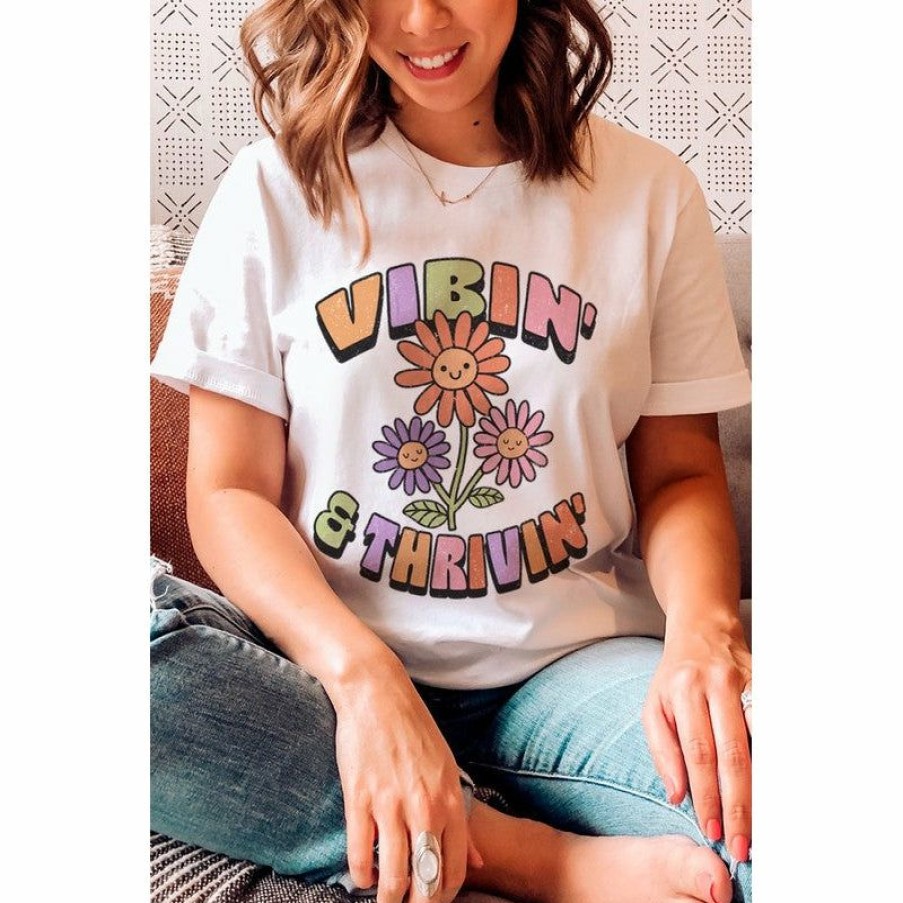 Women * | J+J Vibin' & Thrivin' White Tee Graphic Tees